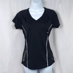 Reebok Women's running shirt short sleeve reflective strips V neck - black - XS